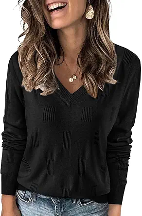 WIHOLL Sweaters for Women V Neck Long Sleeve Tops Fashion Lightweight Pullover Clothes Fall Outfits 2025