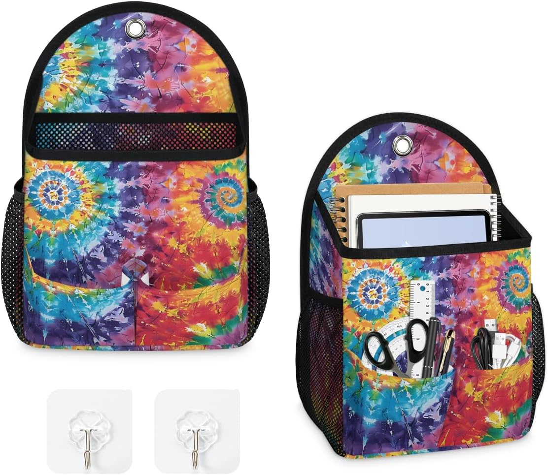 Colorful Tie Dye Wall Hanging Storage Bag Small Wall Hanging Baskets for Organizing with Pockets Hanging Storage Basket for Bathroom Kitchen Bedroom