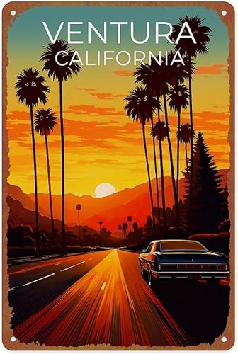 Ventura Vintage Route 66 Poster Retro Landscape Metal Tin Sign For Living Room, Corridor, Bathroom, Bedroom, Bar, Office Wall Decoration Size 12x8