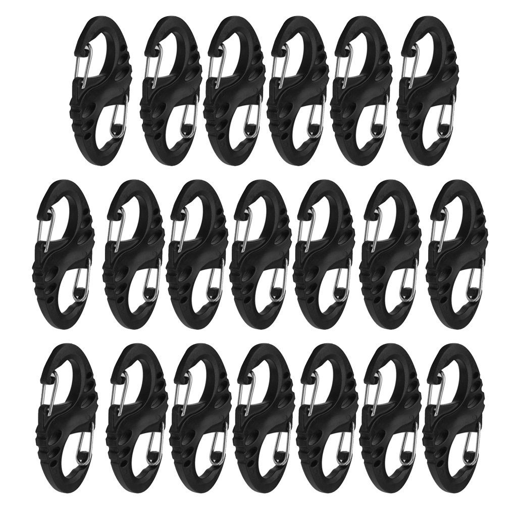 Tiuimk 20pcs Plastic Figure 8 Clips - Black, Lightweight Carabiner Clips