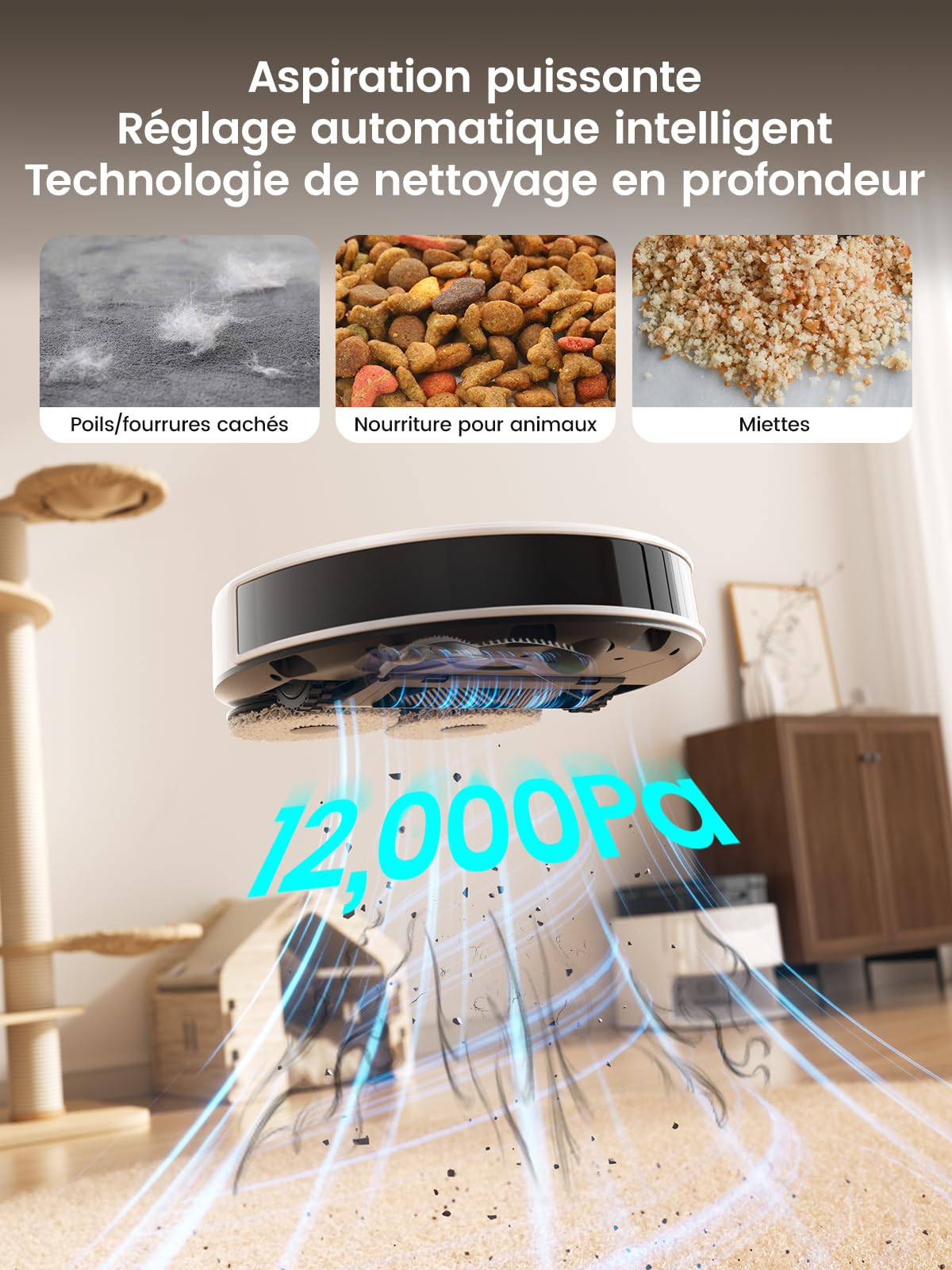 Lefant M3 Robot Aspirateur Laveur 12 000 Pa, Station Multifonctionnelle, Double Serpillière Rotative 200 TR/Min, Navigation dToF, Évitement d'obstacles PSD, 220min, WiFi 5G/APP/Alexa