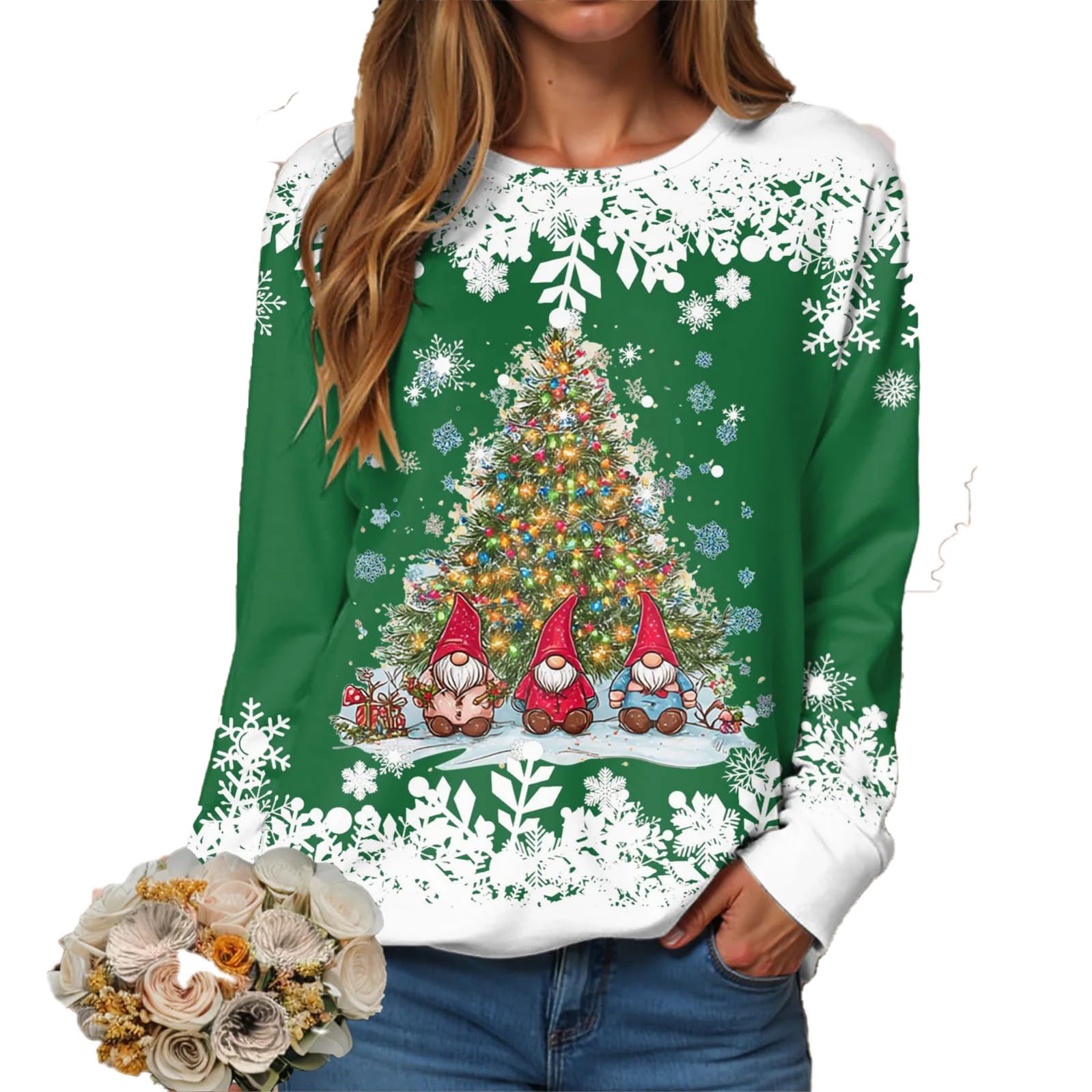 Womens Christmas Character Sweater Neck Sweatshirt Fun Long Sleeve Buttonless