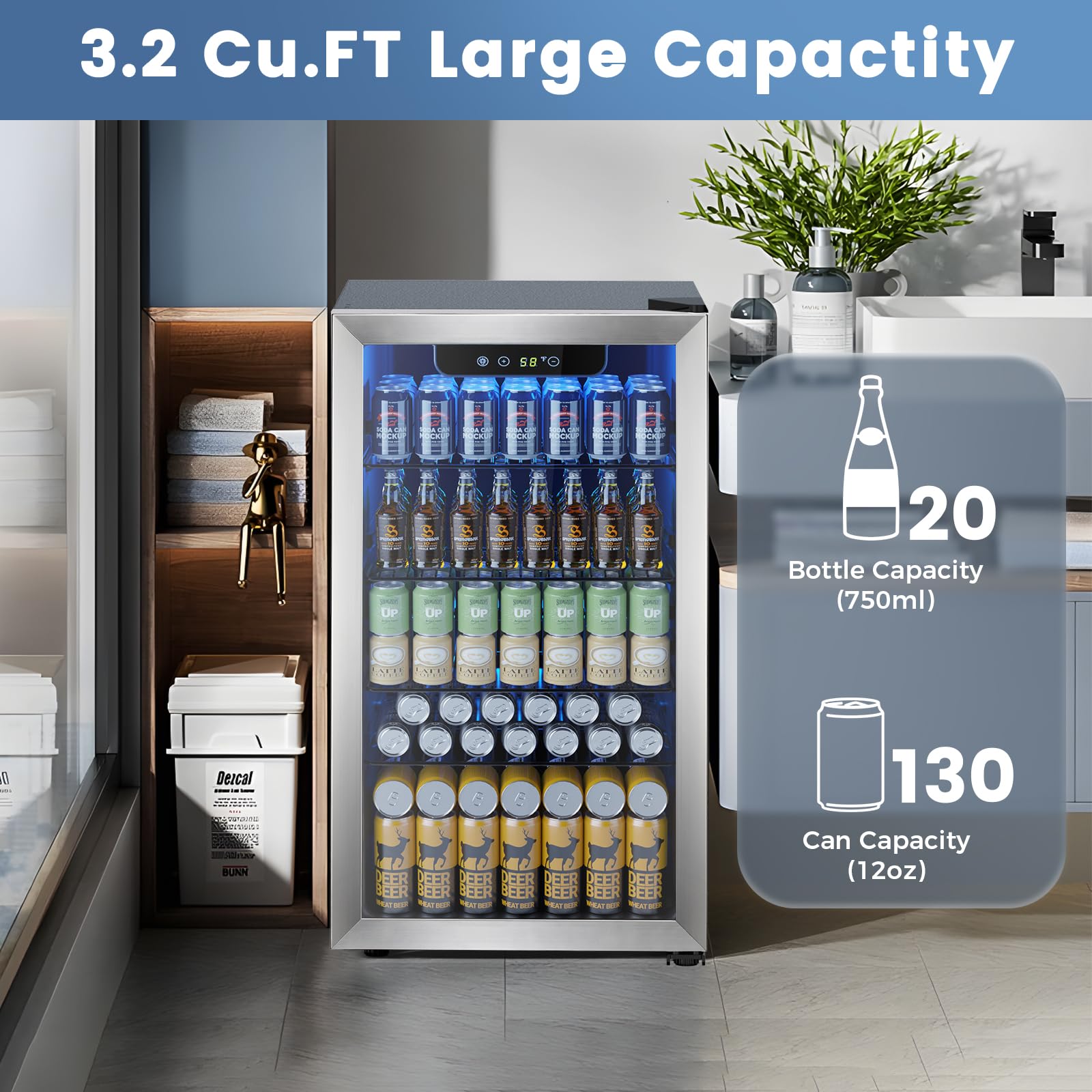 Electactic Mini Fridge 130 Can Beverage Refrigerator Cooler, 3.2 Cu.Ft Drink Fridge forSoda Wine Beer, Digital Temperature Control Cooler for Home, Dorm, Bar on Fridge.com