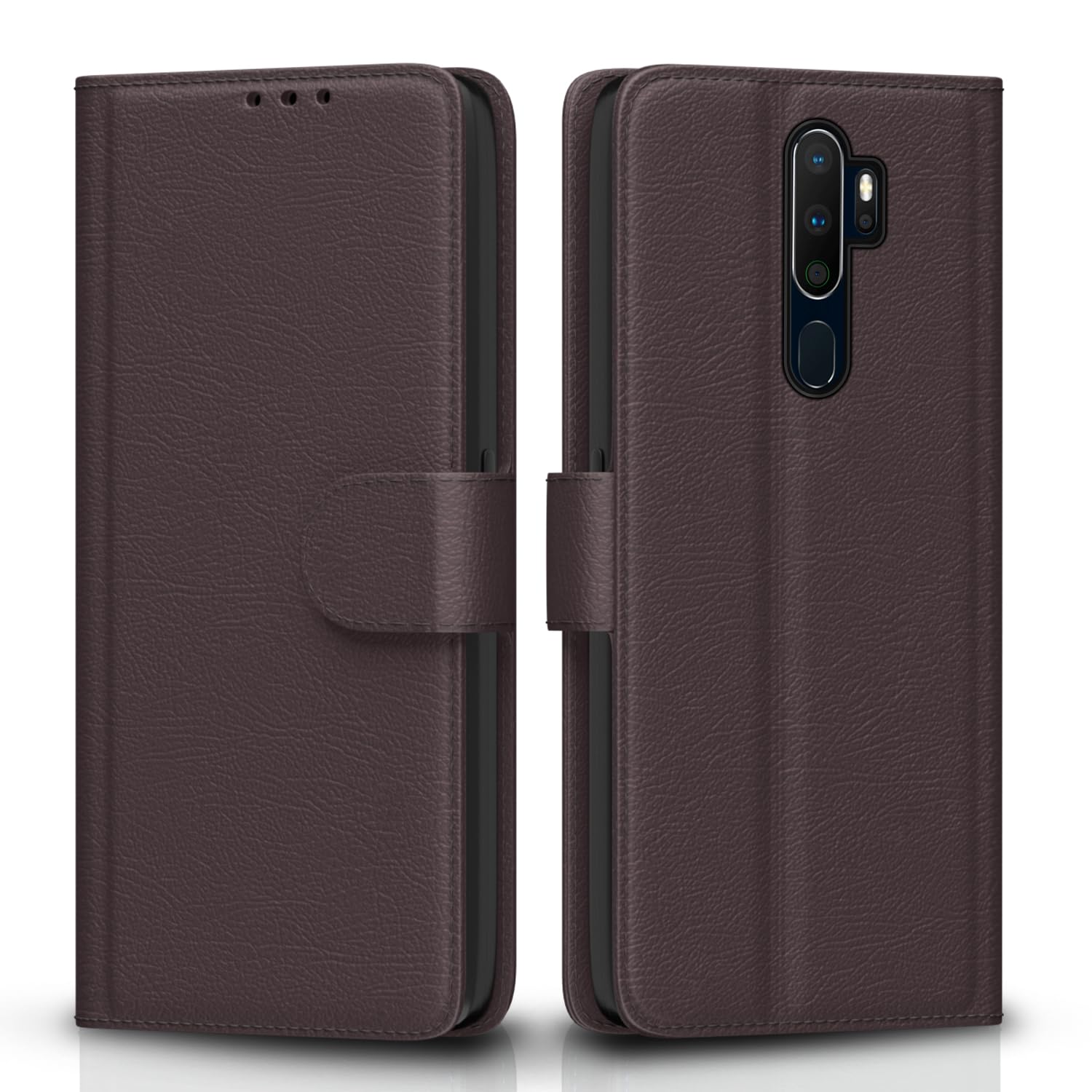 Pikkme Oppo A5 2020 / A9 2020 Flip Case Leather Finish | Inside TPU with Card Pockets | Wallet Stand and Shock Proof | Magnetic Closing | Complete Protection Flip Cover (Coffee)