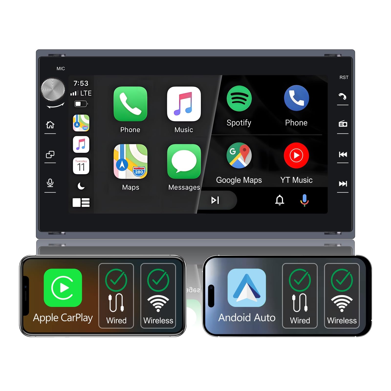 Autoradio DSP ad alta potenza, per VW Polo MK3/MK4 Passat Golf IV T5 MULTIVAN Transport T4/T5,carplay wireless e Android auto,Comandi al volante,radio AM/FM/RDS,Bluetooth,EQ,USB,schermo IPS 1080P