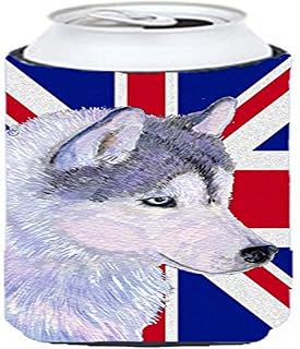 Caroline's Treasures SS4906TBC Siberian Husky with English Union Jack British Flag Tall Boy Hugger Can Cooler Sleeve Hugger Machine Washable Drink Sleeve Hugger Collapsible Insulator Beverage Insulate