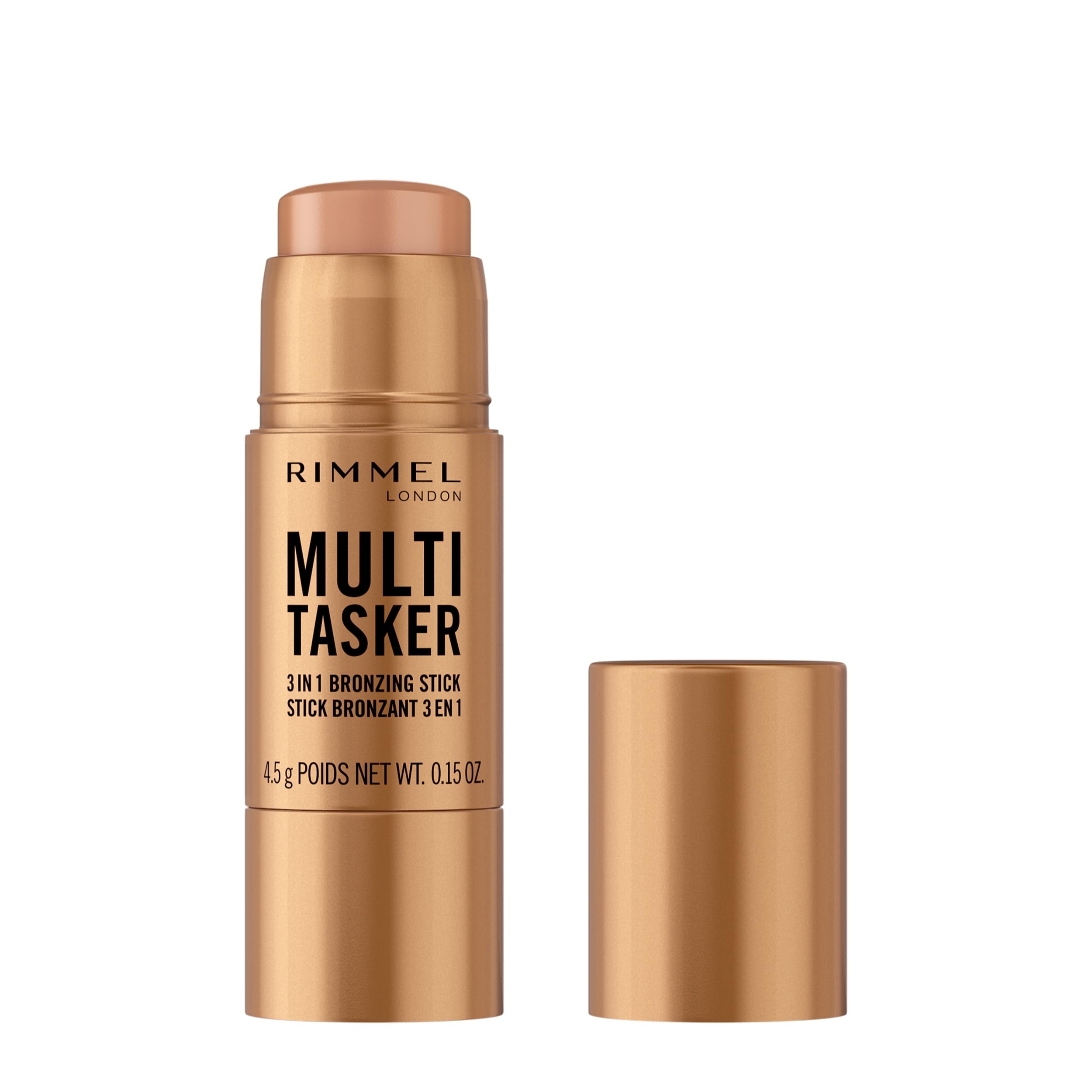 Rimmel Multi Tasker 3 in 1 Bronzing Stick, 001 Light, Sculpted and Bronzed Glow, All-Day Wear, Sheer and Dewy Finish, Infused with Vitamin C & E,