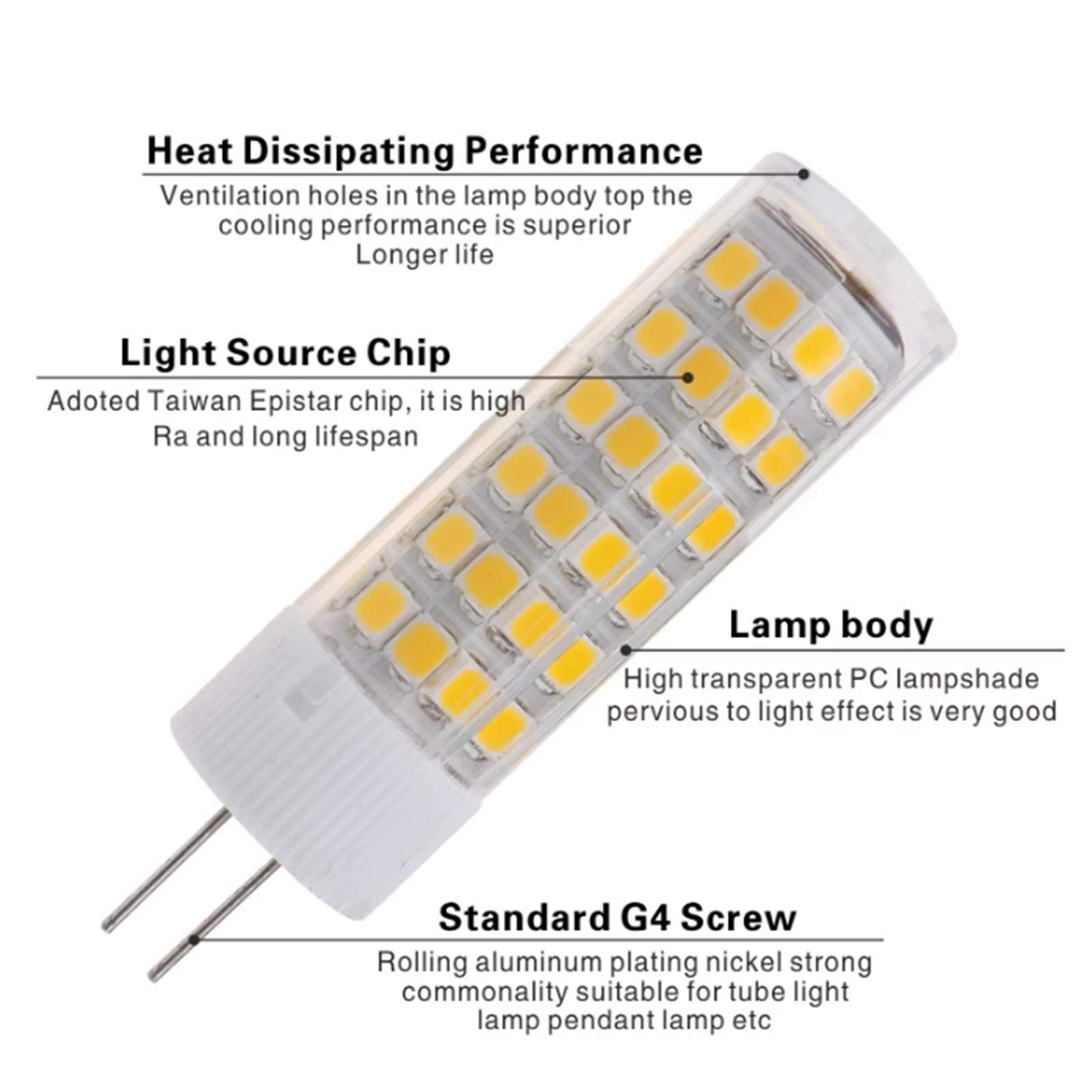 Bombilla LED G4, bombilla G4 doble clavija, bombilla foco G4 7 W, cálido 3000 K en lugar lámpara halógena G4 70 W utilizada paisaje, luz gabinete, luz techo, 6 piezas en un paquete