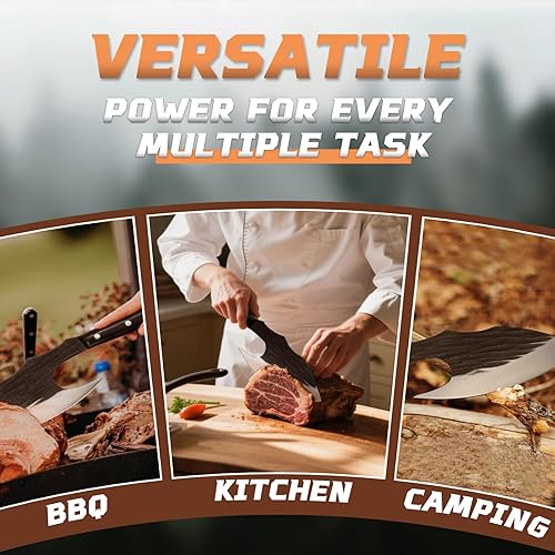 Miniatura 23 de TIJERAS Cuchillo de carnicero para cortar carne, cuchillo de carnicero de alto carbono con mango de madera, cuchillo japonés japonés forjado a mano