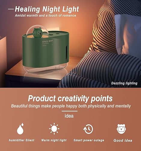 Miniatura 5 de Humidificador en aerosol de 10.1 fl oz, humidificador personal USB, ultra silencioso, apagado automático, con luz nocturna, adecuado para dormitorio