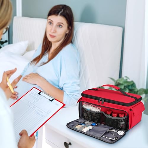 Miniatura 8 de Mancro First Aid Bags Empty, Medical Travel Bag with Multi Pockets, Pill Bottle Organizer for Travel, Home Storage, Trauma Bag for EMT, Nurses, Rojo