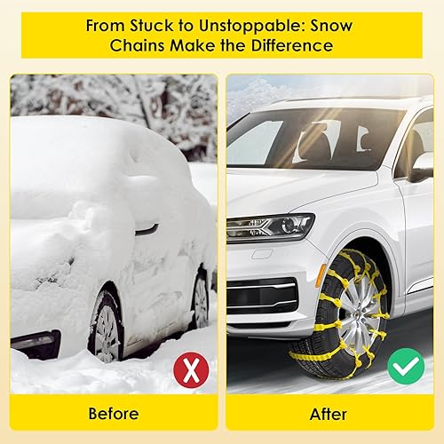 Miniatura 14 de Qoosea Cadenas de neumáticos para nieve para automóvil y SUV, eslabones cruzados, resistentes, 6 cadenas universales antideslizantes