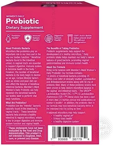 Miniatura 5 de Members Mark - Probiótico para mujer de 25 mil millones de UFC, 14 cepas, cápsulas de liberación retardada, 90 unidades
