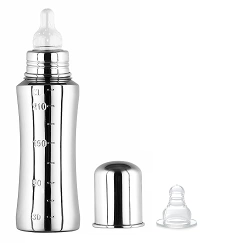 Speedex Grade 304 Stainless Steel Baby Feeding Bottle for Kids Steel Feeding Bottle for Milk and Baby Drinks Zero Percent Plastic No Leakage with Internal ML Marking (240 ML and 2 Extra Nipple Free)