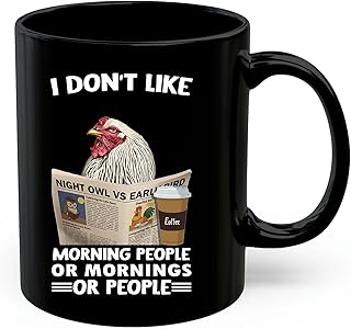 Funny Light Brahma Chicken Rooster Coffee Mug Black 11oz Sarcastic Introvert Office Quote Don't Like Morning People Humor Ceramic Cup Gifts for Brahma Chicken Lovers