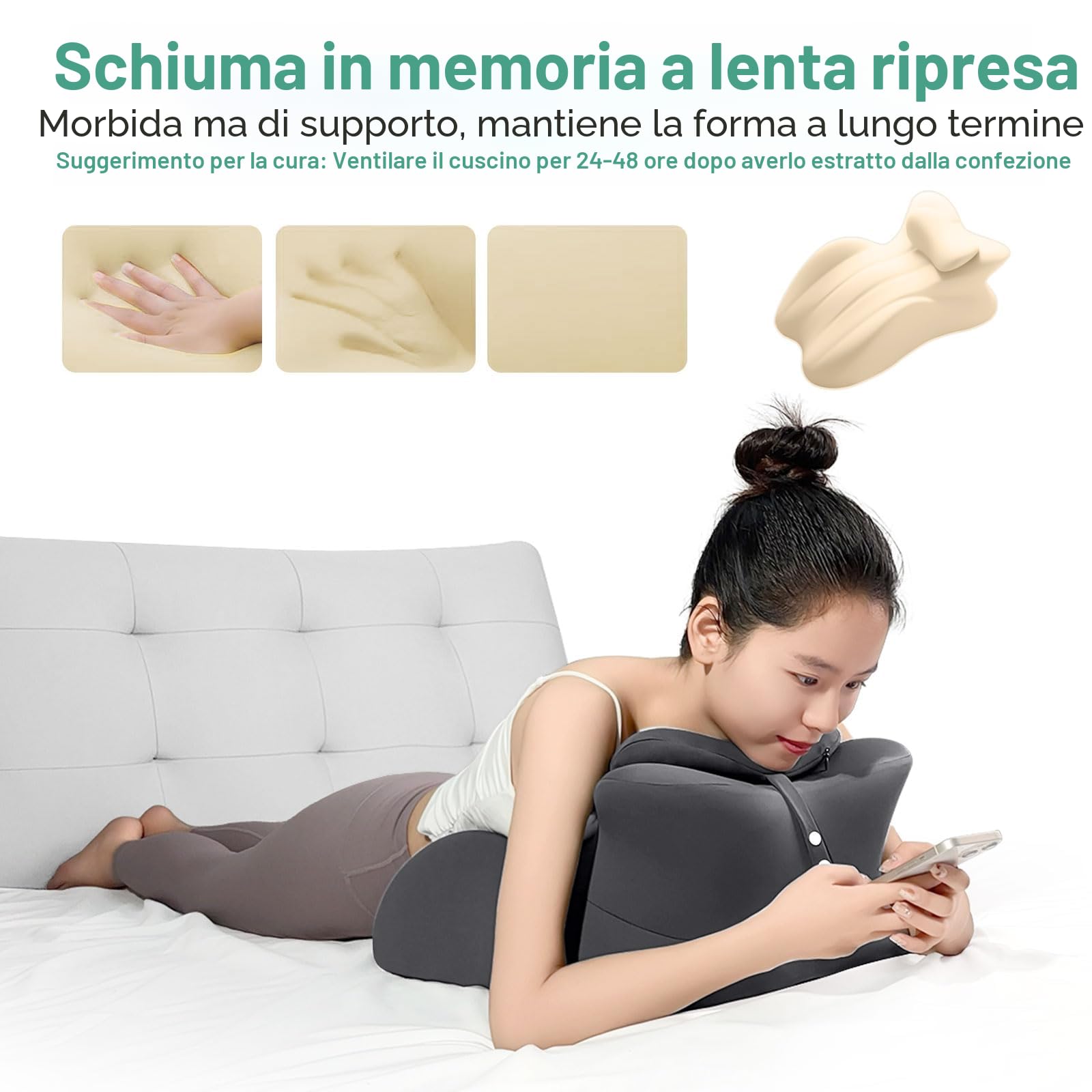 Cuscino a Cuneo in Memory Foam per Posizione Prona, Cuscino da Lettura per Testata del Letto, Cuscino da Letto per Sedersi, Sollievo dal Dolore alla Schiena, Collo e Gambe, Ideale per Coppie 58cmx38cm