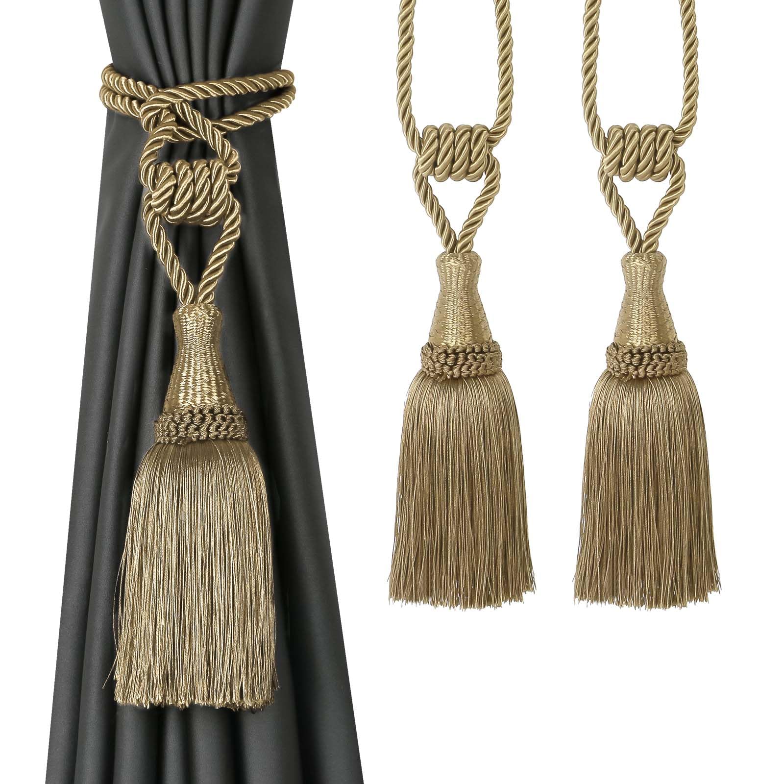 Tassel Curtain Tiebacks， Braided Rope Curtain Tiebacks With Tassels Multicolor 2/4 Packs(Onecolor,2 Pack)