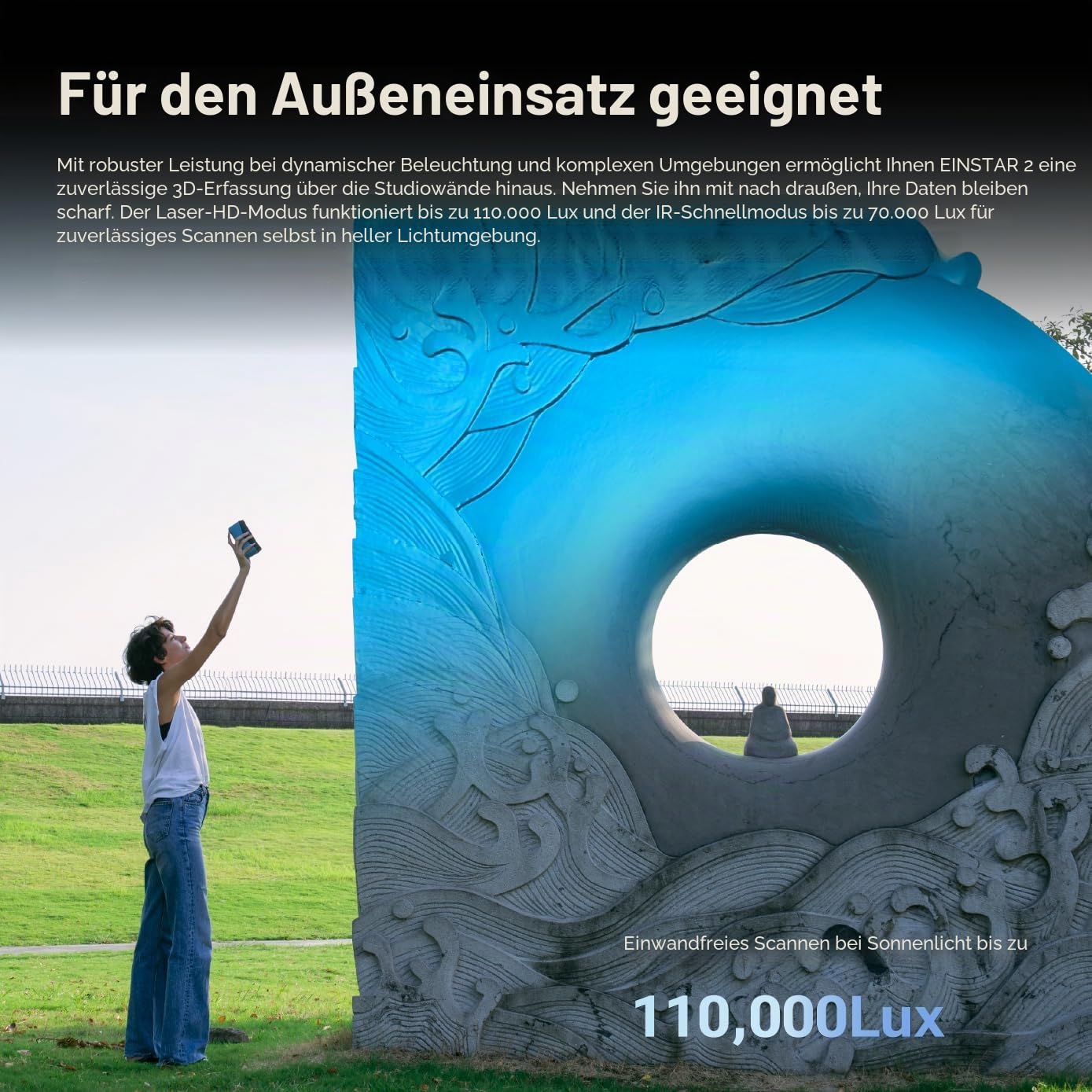 EINSTAR 2 3D-Scanner Kabellos, 17 Blaue Laserlinien & VCSEL-Infrarot, Sprayfrei Scannen auf Metall, 2.500.000 Punkte/s High-Speed, WiFi 6, 3h Akku, 3D-Laser-Scanner für CAD & 3D-Druck