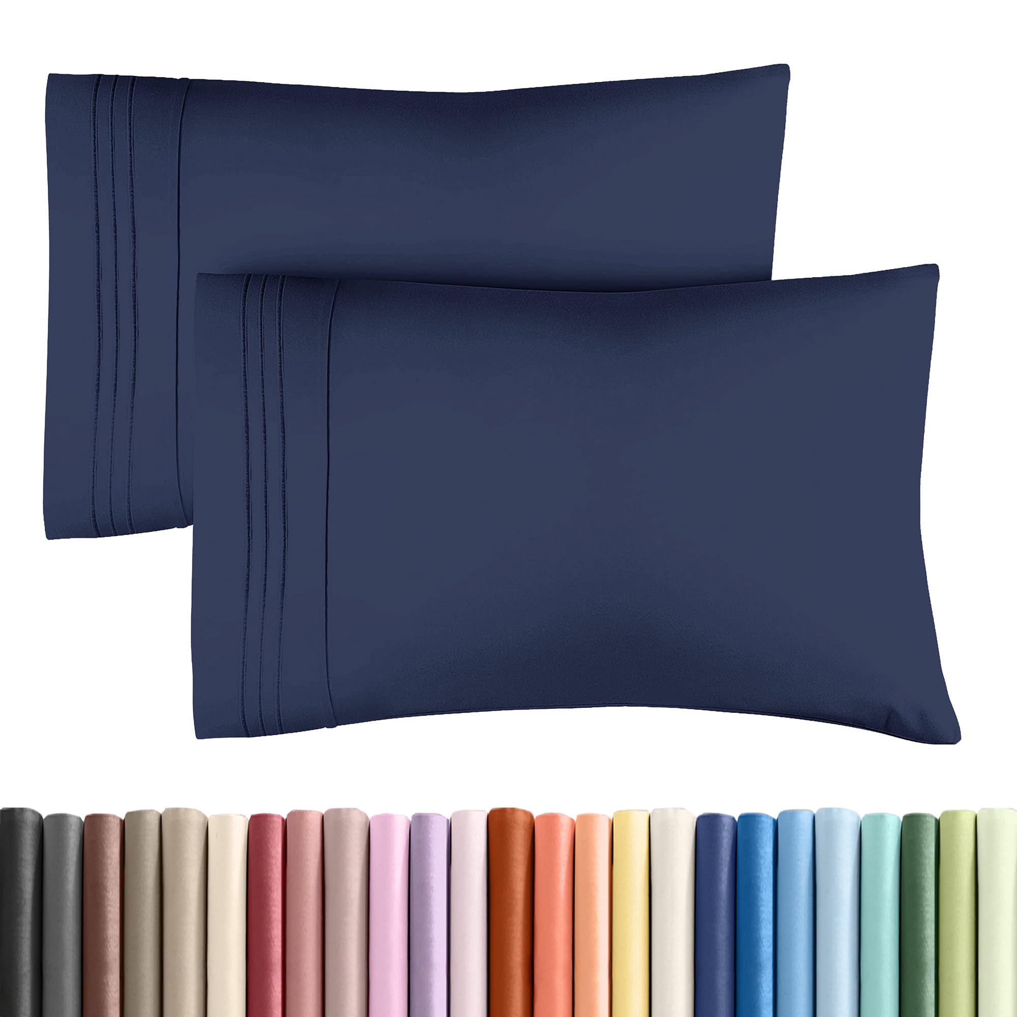 king pillow cases set of 2 - ultra soft hotel quality pillowcase covers - luxury comfy bedding for women, men, kids and teens - machine washable pillow protectors - 2 pieces set - king size navy blue