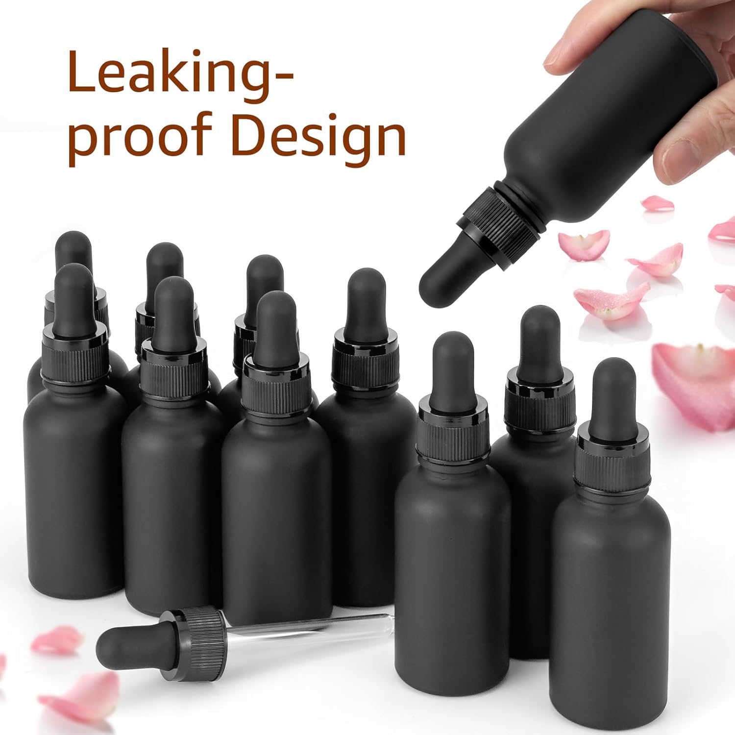 JIUWU 15 Pcs Glass Dropper Bottle,1 Oz Perfume Bottles,Refillable Eye Dropper Bottle with 5 Funnels,Black Empty Glass Bottle with Dropper for Essential Oils,30 Ml Dropper Bottles Glass for Hair