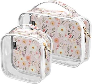 2Pcs Flower Cosmetic Bags,Clear Makeup Bags,T...