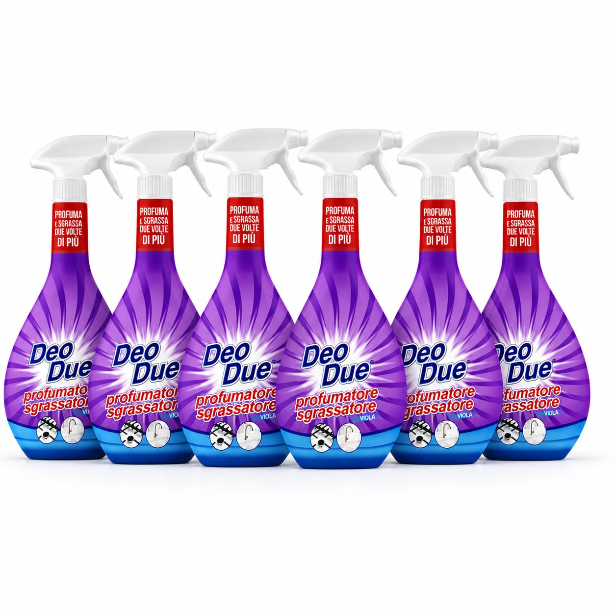 Sgrassatore Spray 4 in 1 Viola, Detergente Multiuso, Igienizzante e Lucidante, Profumo Fresco a Lunga Durata, Pack 6 Unità da 600ml