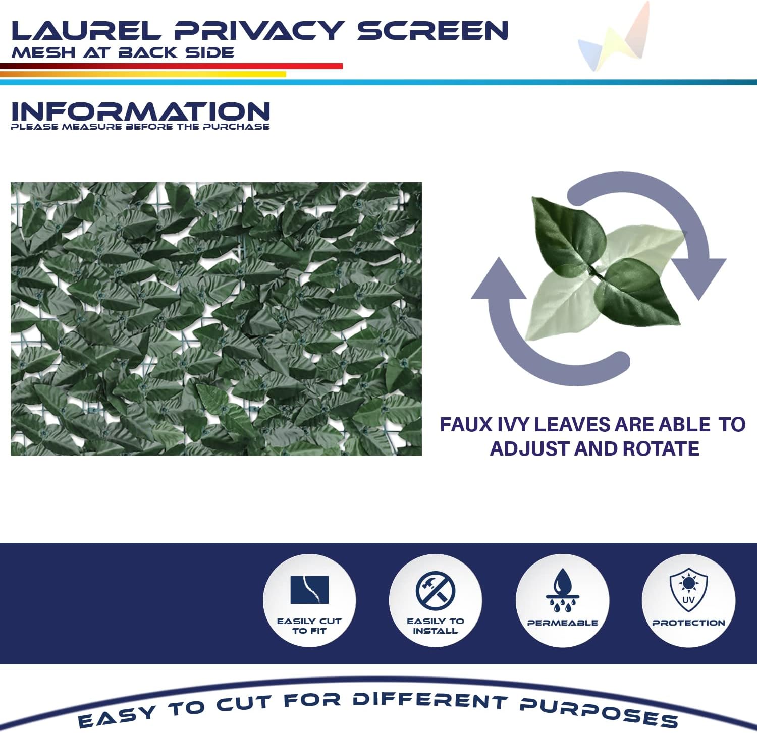 Windscreen4less 39"x117" Faux Leaf Privacy Fence Screen Artificial Laurel Leaves Fence Cover Wall Decoration for Patio Porch Deck Balcony Yard Indoor Outdoor (Dark Green)