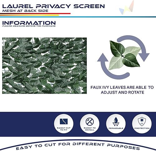 Miniatura 4 de Rejilla para cerca de privacidad de hojas sintéticas de laurel artificial, decoración de pared para patio, porche, terraza, balcón, patio, interior