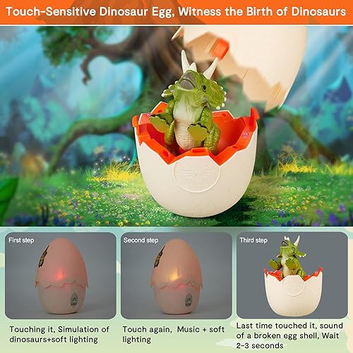 Miniatura 2 de Marsjoy Huevo de dinosaurio de Pascua, huevo de dinosaurio para incubar con figura de acción de dinosaurio realista con sonido y luces LED, control