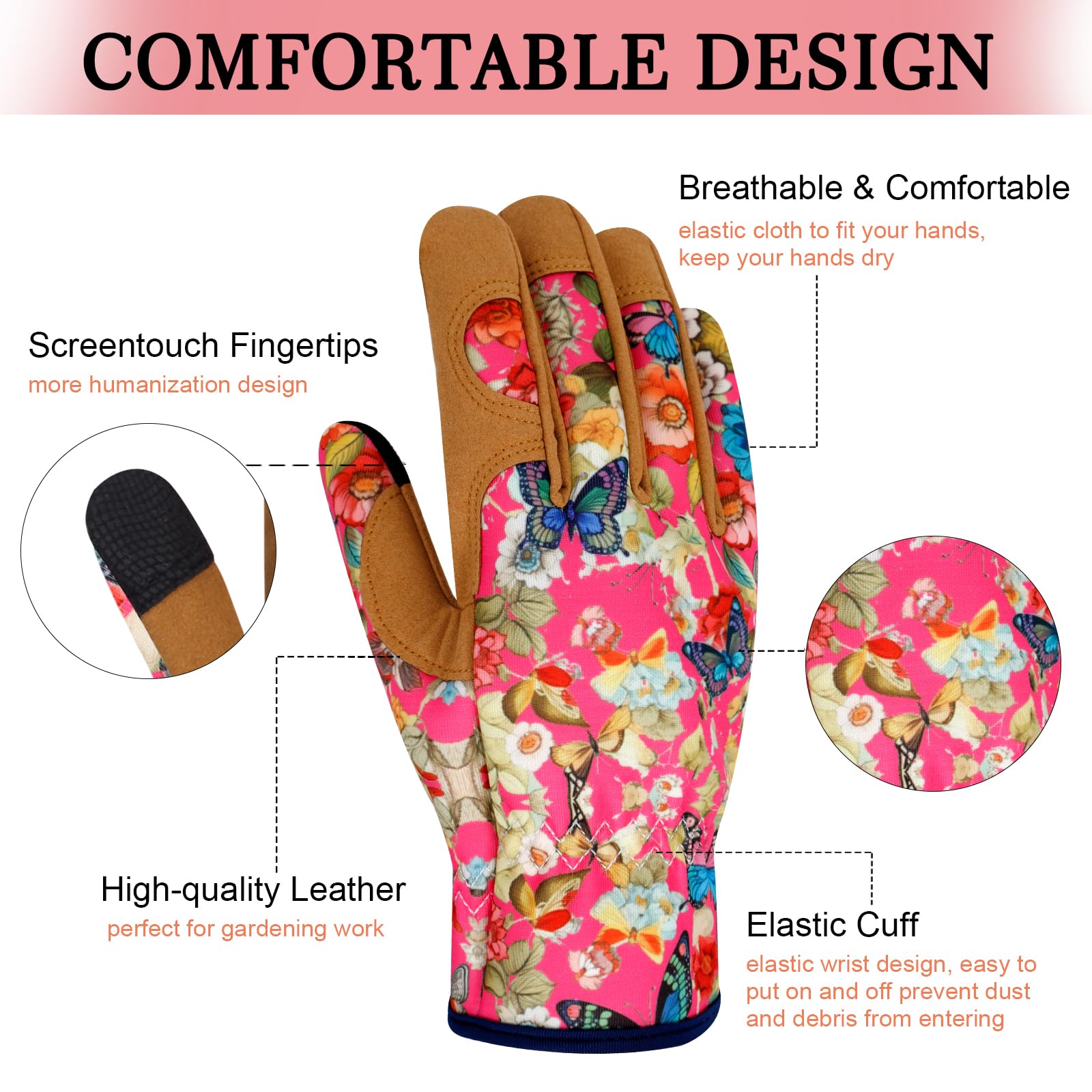 Gants de jardinage en cuir pour femme, gants de jardin résistants aux épines, cadeau de fête des mères, design d'écran tactile, gants de travail pour plantation, creusage, élagage, cadeau de