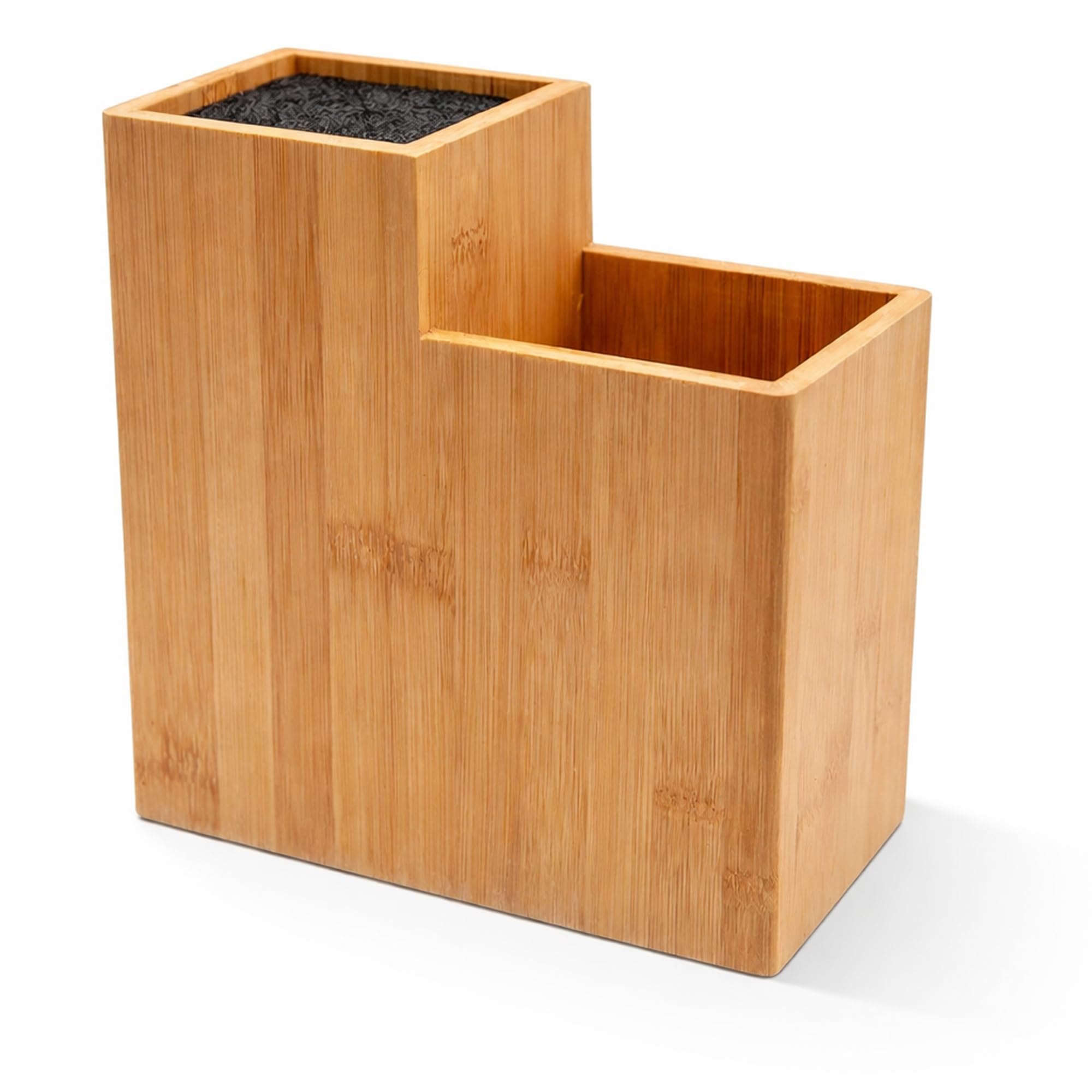 Messerblock ohne Messer, 21 x 22 x 11 cm, Messerhalter & Küchenorganizer mit 2 Fächern und herausnehmbarem Kunststoff-Borsteneinsatz, Bambus