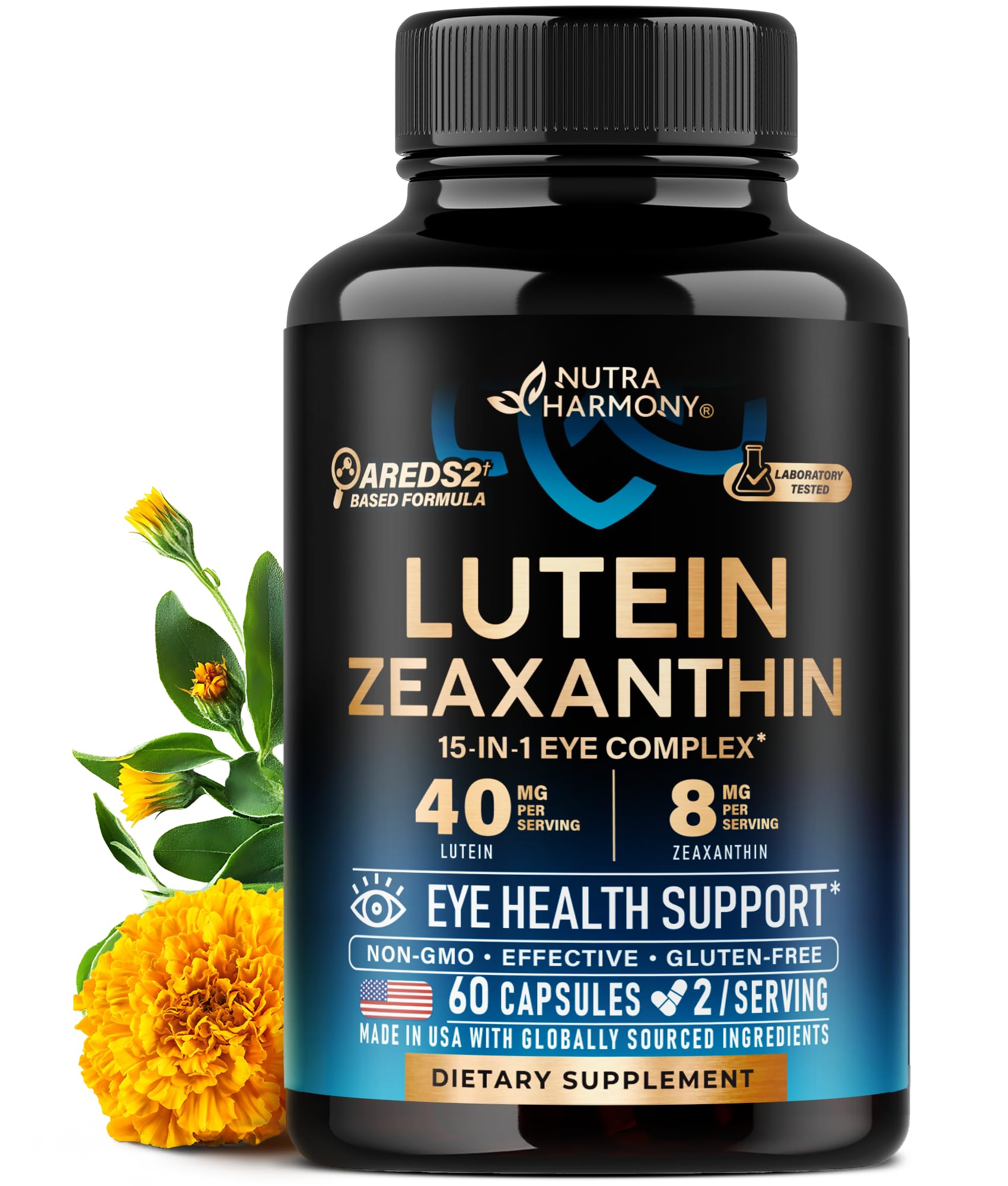 Eye Vitamins - Lutein and Zeaxanthin Supplements - AREDS2 Based Supplement for Seniors & Adults - Eye Health & Vision Support - Saffron, Zinc, Vitamins, Copper, Super Greens - Made in USA, 60 Capsules