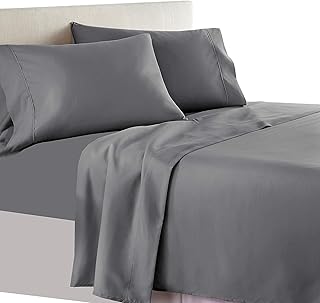 Royal Tradition Solid 340 Thread Count Pure Cotton Top Split King Bed Sheets (Grey) 4PC Sheet Set for Flex Top Adjustable Mattress
