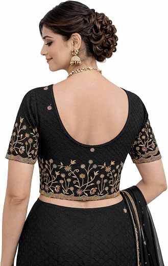 The Wow Factor Women’s Embroidered Blouse | Deep Back Neck Designer Saree Blouse | Floral Thread Work | Festive