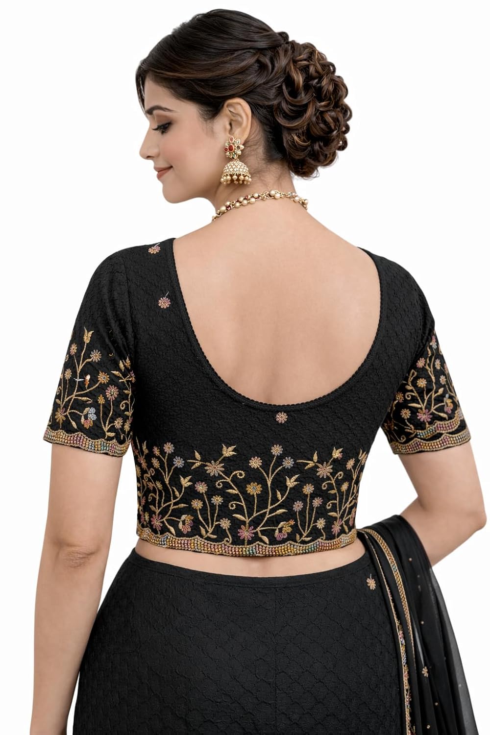 The Wow Factor Women’s Embroidered Blouse | Deep Back Neck Designer Saree Blouse | Floral Thread Work | Festive - Review, Price and Buying Guide