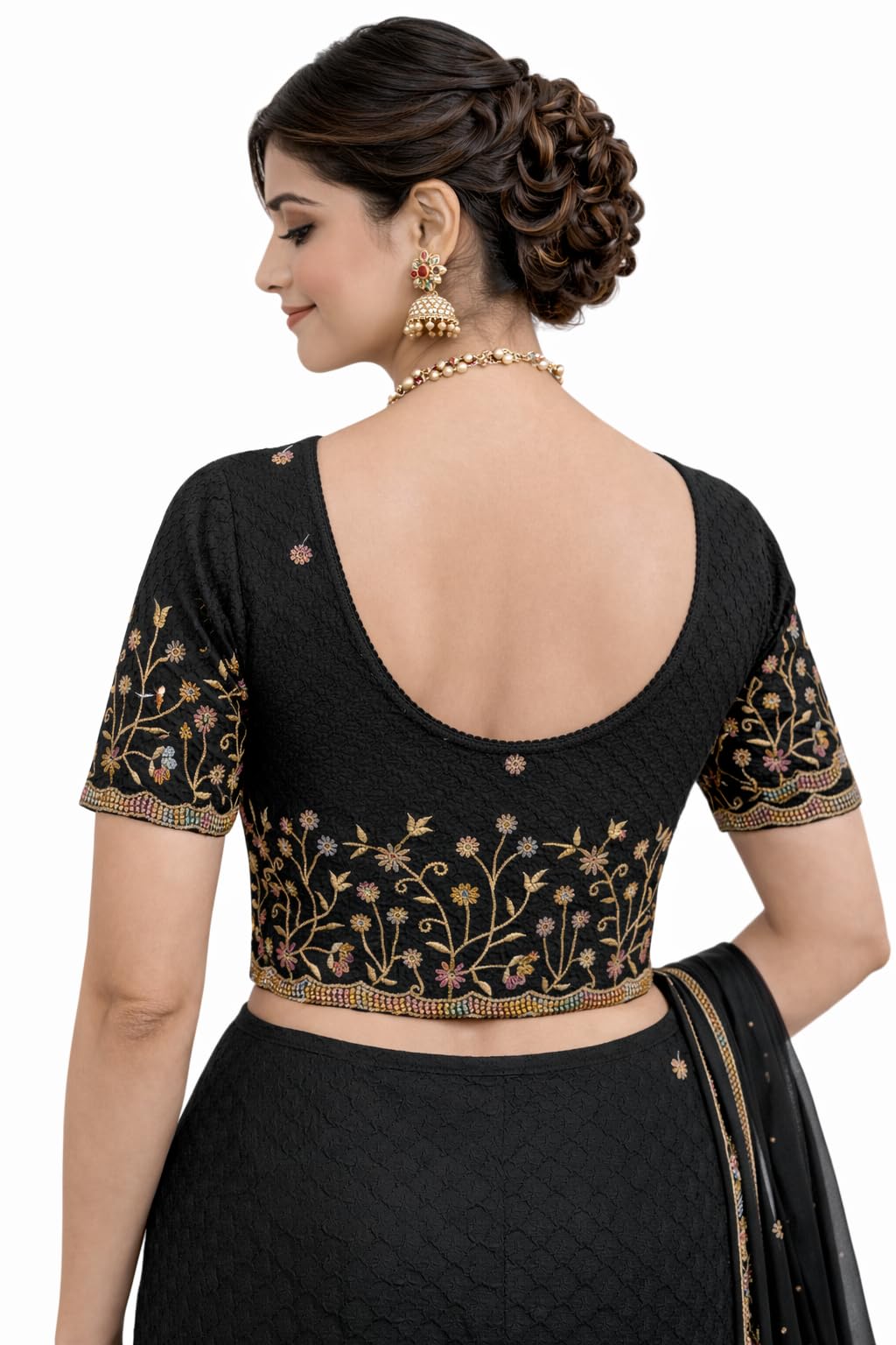 Women’s Embroidered Blouse | Deep Back Neck Designer Saree Blouse | Floral Thread Work | Festive-image-27