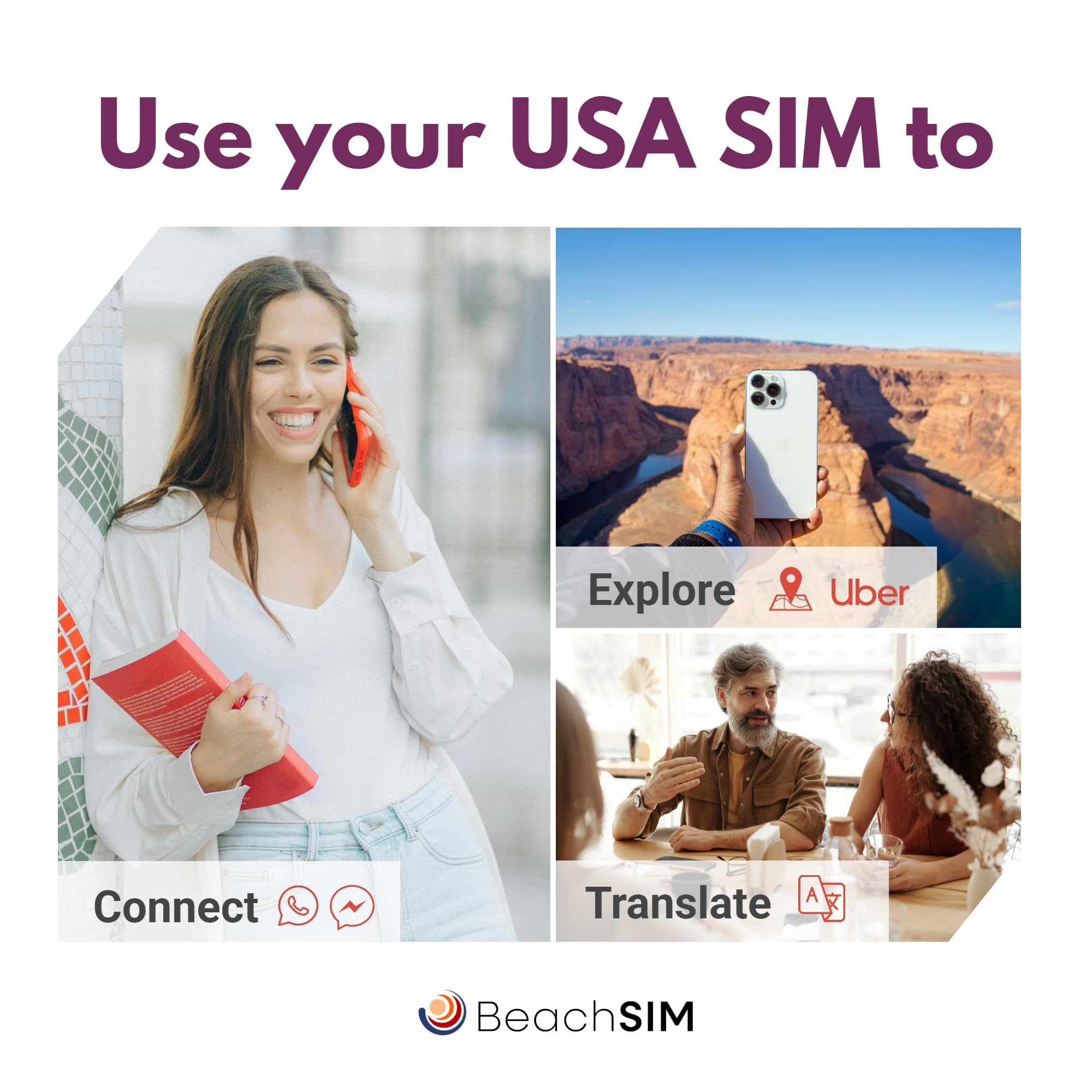 Carte SIM USA 30 Jours. 50 Go de Volume de données avec réseaux 4G/5G. Activation Rapide. Chargement Facile. Données Uniquement. Fonctionne sur Les appareils iOS et Android.