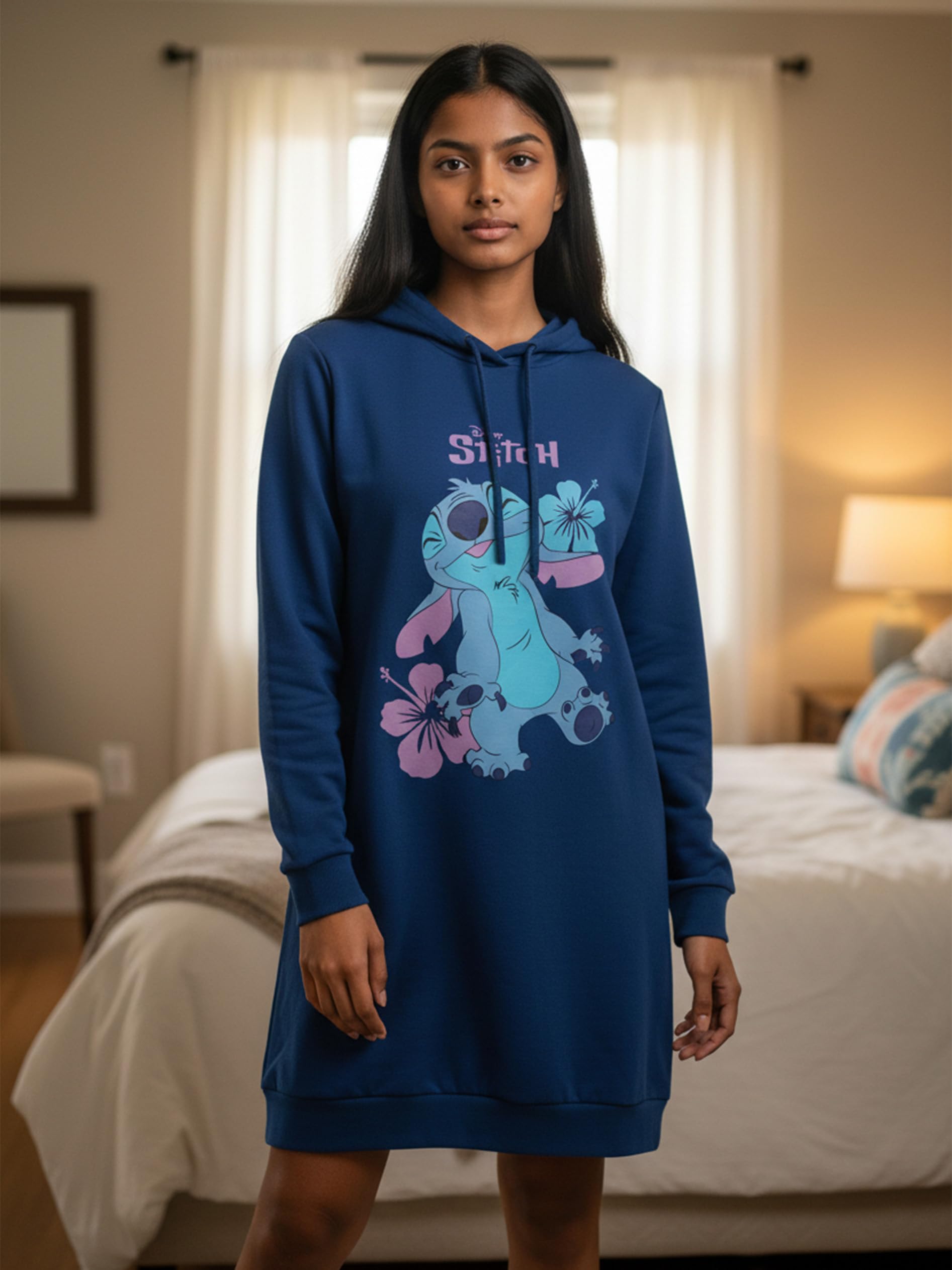 Disney Lilo & Stitch damska sukienka dresowa - oversize bluza z kapturem długa bluza z długim rękawem niebieska