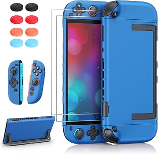 FYOUNG Upgrade Switch 2 Protective Case&Screen Protector Set,Dockable Cover | Cute Hard Shell Skin for Nintendo Switch 2 Console Accessories,Travel-Friendly,Kickstand Cutout(Blue, for Switch 2 7.9inch)