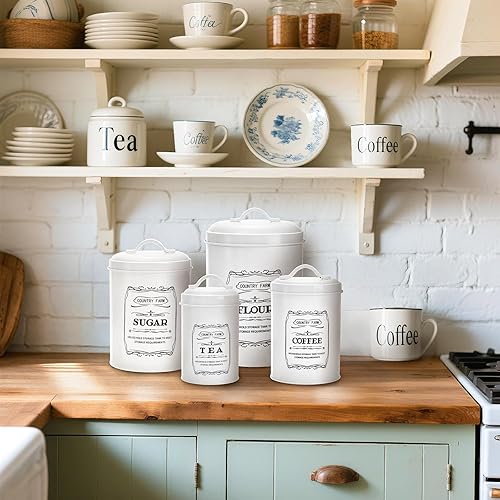 Miniatura 7 de yarlung Juego de 4 recipientes de cocina con tapas herméticas, tarros de café y té, harina de azúcar, juego de recipientes de almacenamiento de