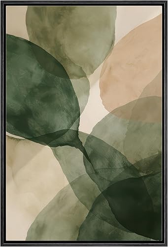 Woodrose Framed Canvas Print Wall Art Abstract Organic Shapes Soft Green and Beige Watercolor Illustrations Modern Art Minimalist 3D Colorful Ultra