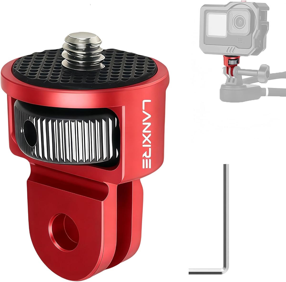 Action Camera Mount Adapter with 1/4" Screw, Aluminum Alloy Camera Tripod Adapter Compatible with GoPro Hero 13/12, Insta360 X4/X3, DJI Osmo Pocket 3, AKASO - Red & Titanium