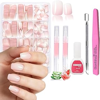 240 Stück Gradient Pink Kurze Quadratische Press-On-Nägel Langanhaltend&Natürliche Kurze Künstliche Nägel Set,12 Größen Falsche Nägel Kit mit Kleber,Feile,Schieber&2 Nagelseren, Gradient Maniküre Set