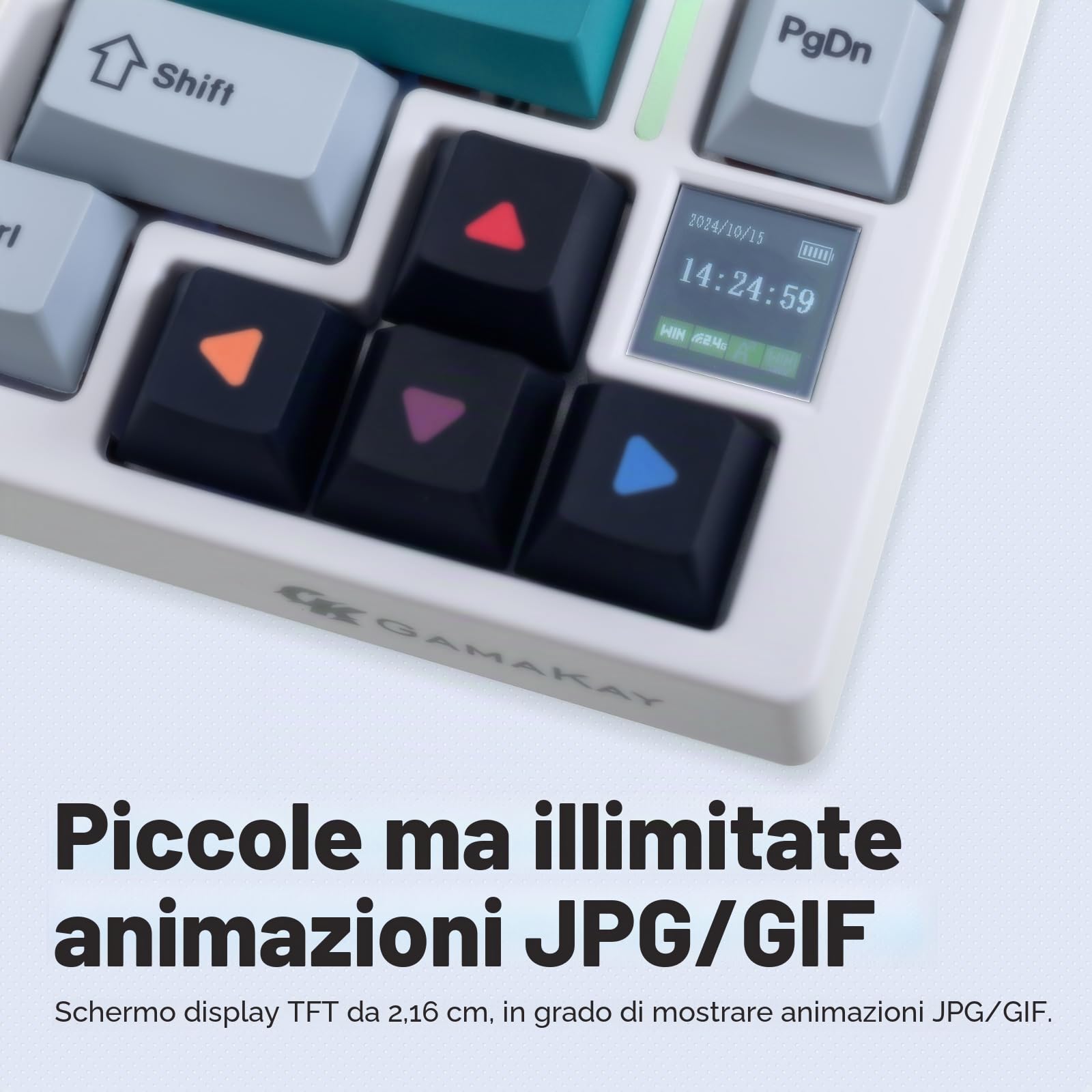 GK GAMAKAY TK75 V2 - Tastiera da gioco meccanica silenziosa al 75% con schermo TFT, Hot Swap RGB Bluetooth 5.0/2.4GHz Wireless/USB-C Wired PBT, tasti con profilo Cherry, (GamaKay Phoenix Switch)