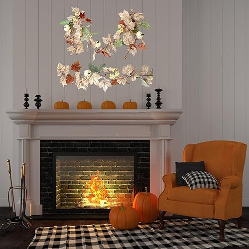 Miniatura 4 de Guirnalda de hojas de arce de Halloween de 5.6 pies, calabaza blanca, vid de hojas de arce para Navidad, granja, decoración de otoño, decoración