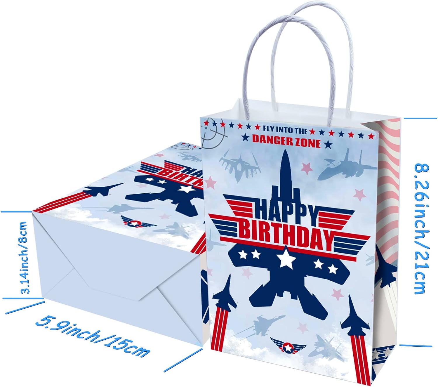 Tyndallrays 16 Pieces Fighter Jet Pilot Goodie Bags for Airplane Birthday Party Supplies,Air force Gift Snacks Treat Candy Party Favors Bags with Handles for Kids Adults Plane Theme Party Decorations - Image 7