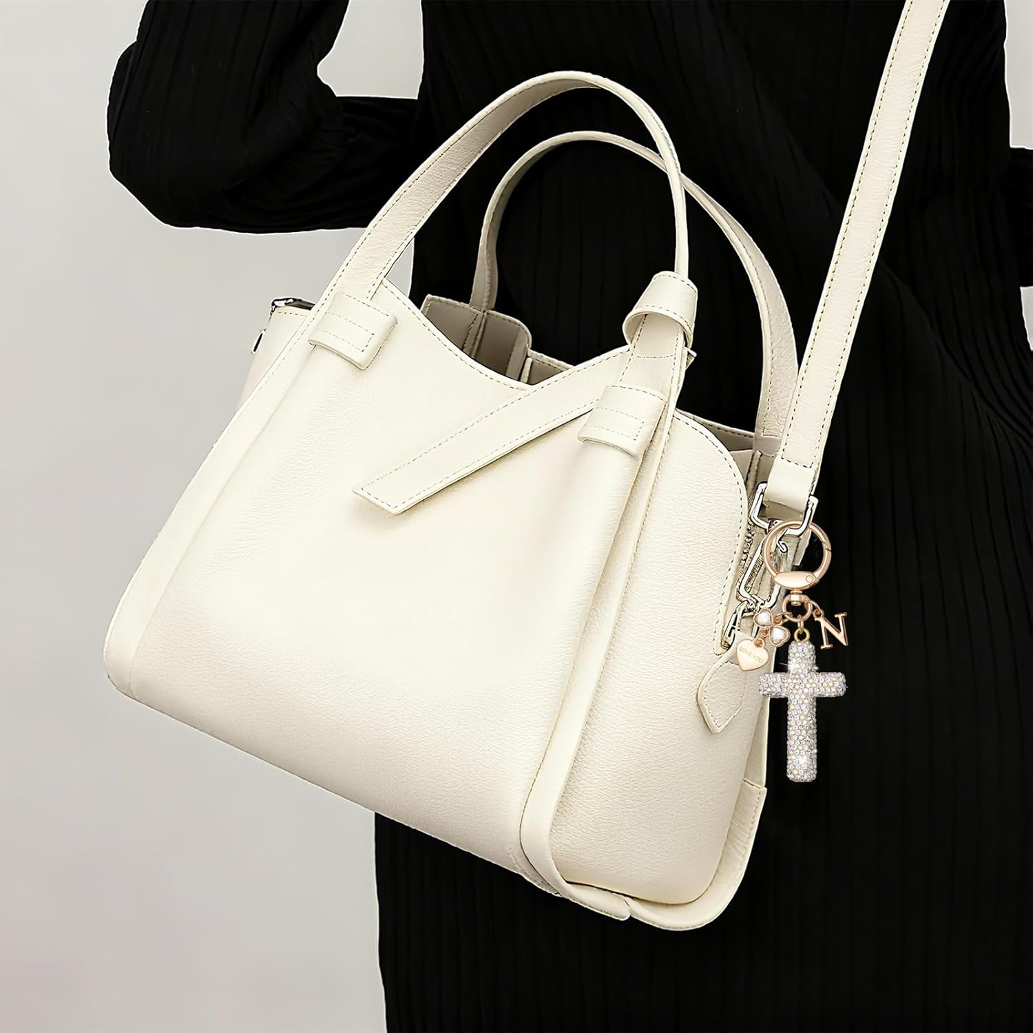 Cute Fashion Cross Keychain Initial Letter Keys Charm Gifts for Women with Key Ring Purse Charms for Handbags - Image 6