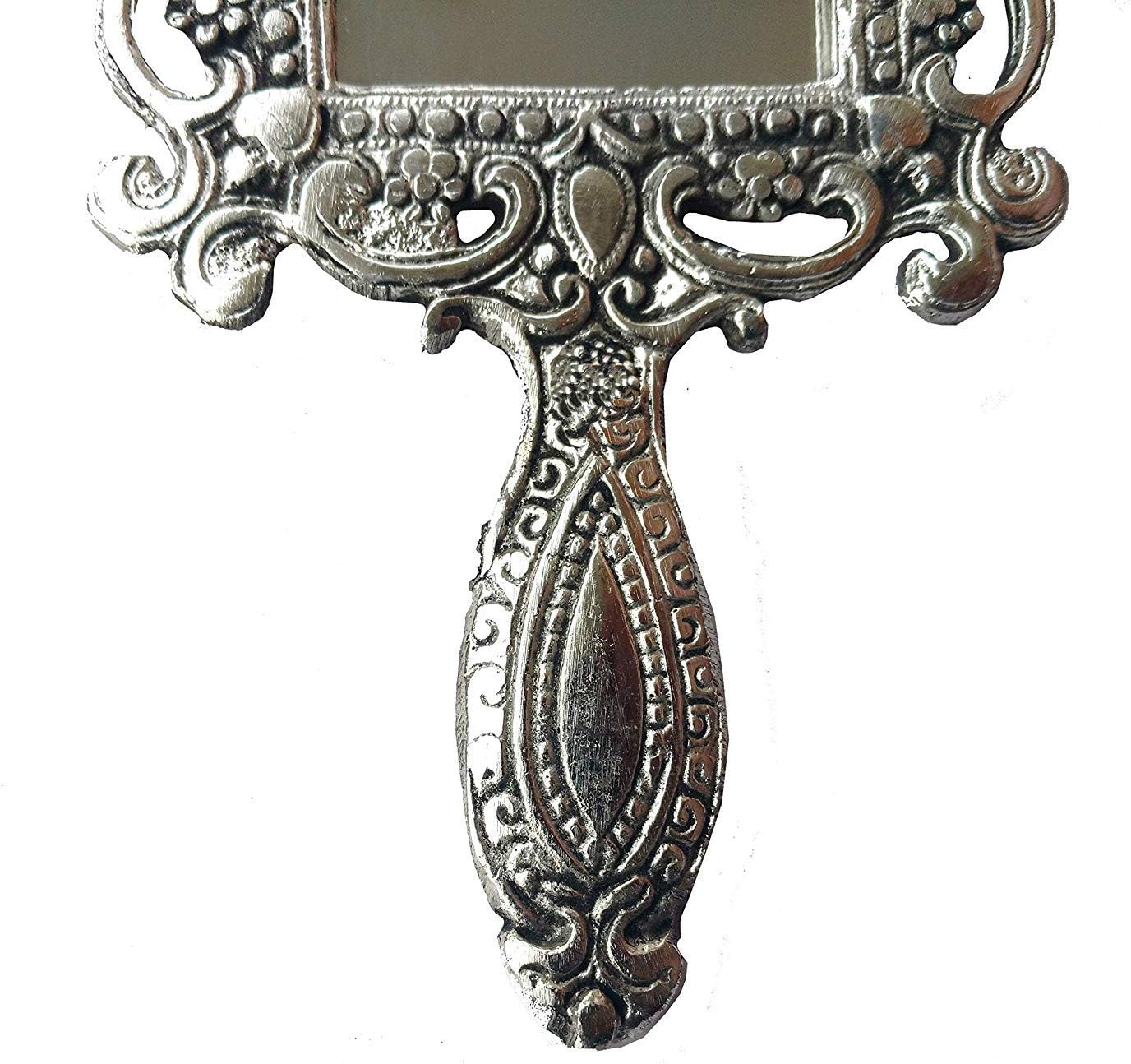 Rastogi Handicrafts German Silver Tone Purse Mirror Hand Mirrors Lovely Antique Actress Mack-up kit