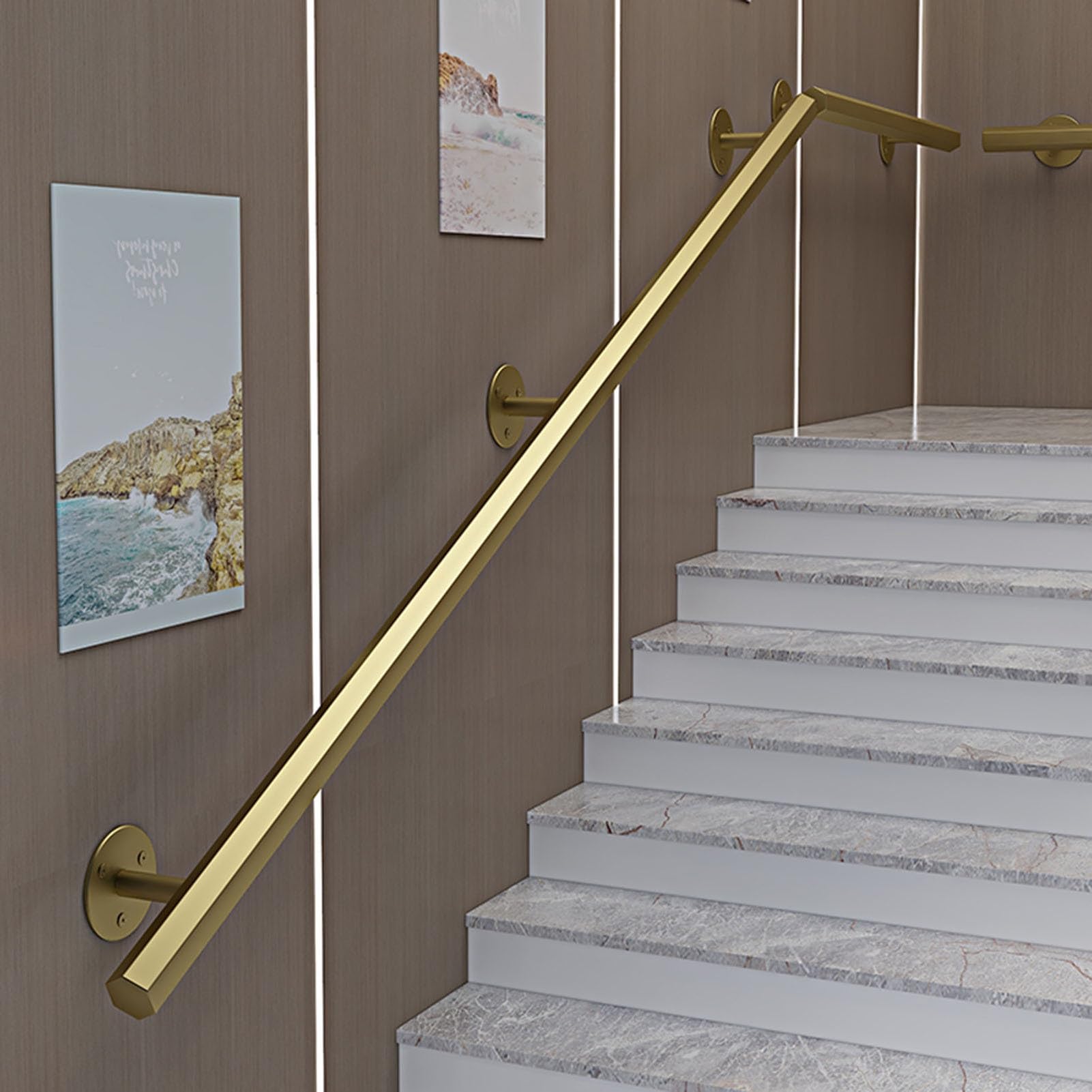 Rampe décorative murale hexagonale dorée 5 m support d'escalier métallique