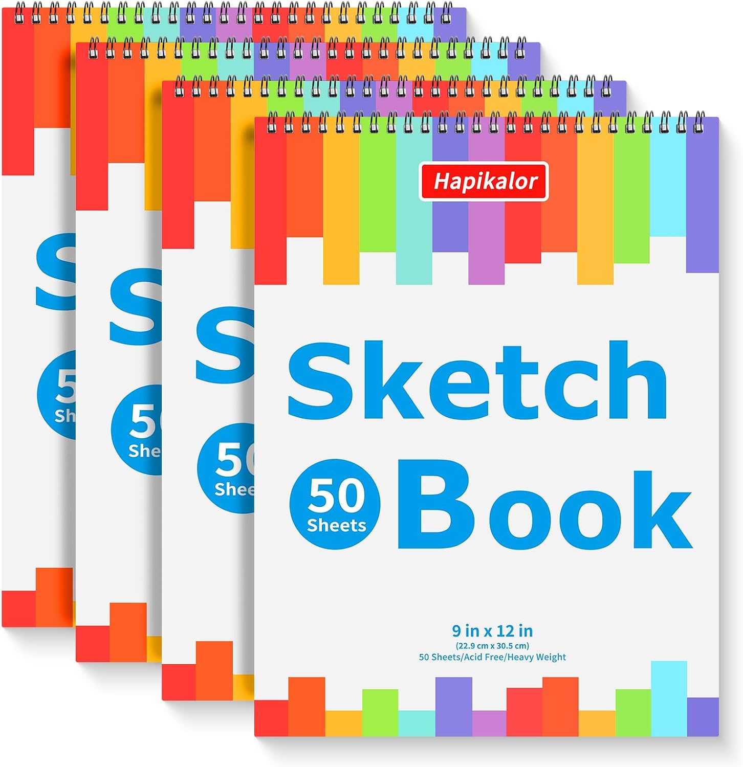 4 Pack 9x12 Sketch Book Spiral Bound, 50 Sheets Each 100gsm/68lb Acid-Free Drawing Paper, Lay-Flat Art Sketch Pad for Dry Media, Pencil, Charcoal, Sketching & Practice, School Supplies for Kids Adults